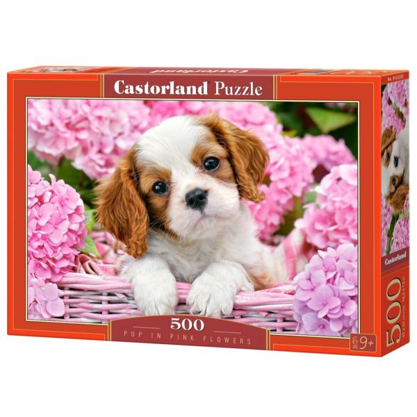 Puzzle 500 Pezzi - Pup in Pink Flowers