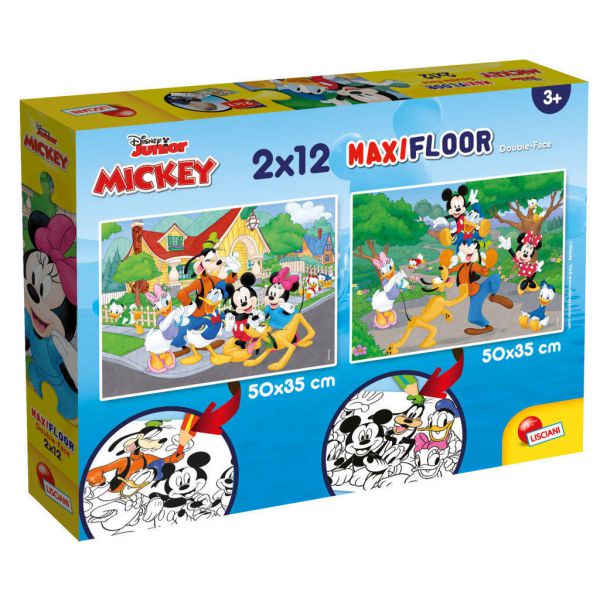 2 Puzzle 12 Pezzi Maxi Double Face - Mickey