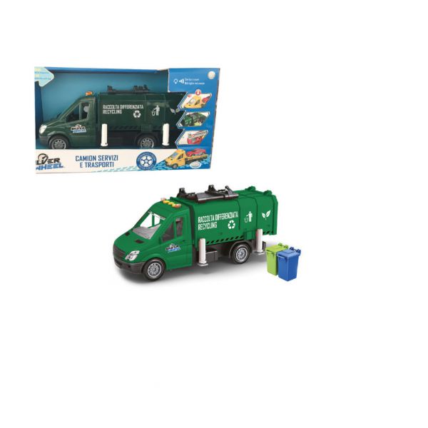 Silver Wheel - Garbage Truck Measures 27.3*12.6*9.3cm Friction Truck with Lights and Sounds Batteries Included