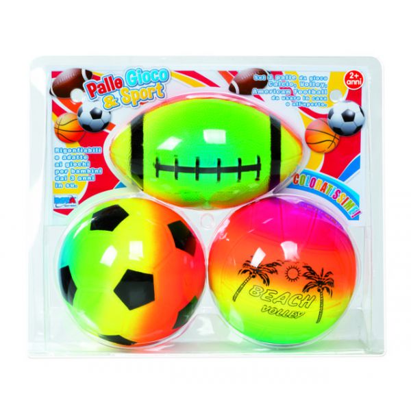 BLISTER 3 SPORTS BALLS 12.5CM INFLATED MULTICOLOR