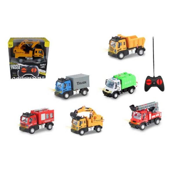 Radiocom - Service Truck 1:64 scale Mini radio-controlled trucks 1:64 scale 27 Mhz, 4 channels, with lights, accessories that can be played manually, batteries not included