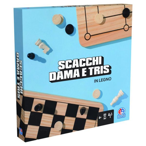EG Classic Checkers &amp; Chess, Tris in Wood
