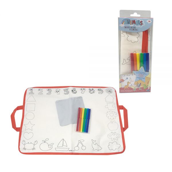 Multicolor - Write and Erase Carpet 50x40 cm. Write, color and erase with 6 washable markers resealable with carrying handle