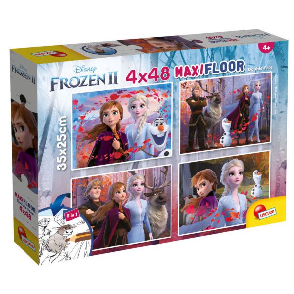 4 Puzzle da 48 Pezzi Maxi Double Face - Frozen