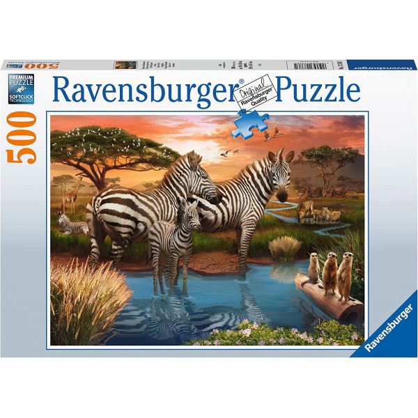 500 Piece Jigsaw Puzzle - Zebras at the Waterhole