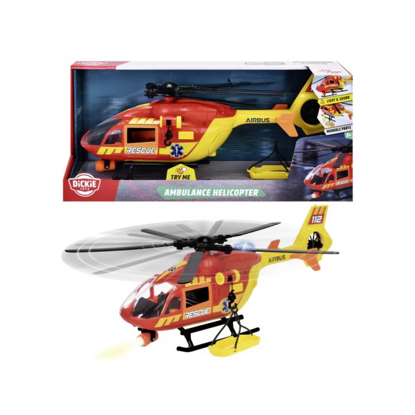 Ambulance helicopter 36 cm with lights and sounds, winding propeller, manual winch, opening parts, stretcher
