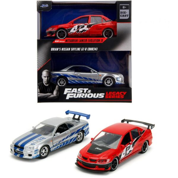 Fast & Furious - Twin Pack Scala 1:32 Mitsubishi Lancer Evolution IX  e Nissan Skyline GT-R di Brian
