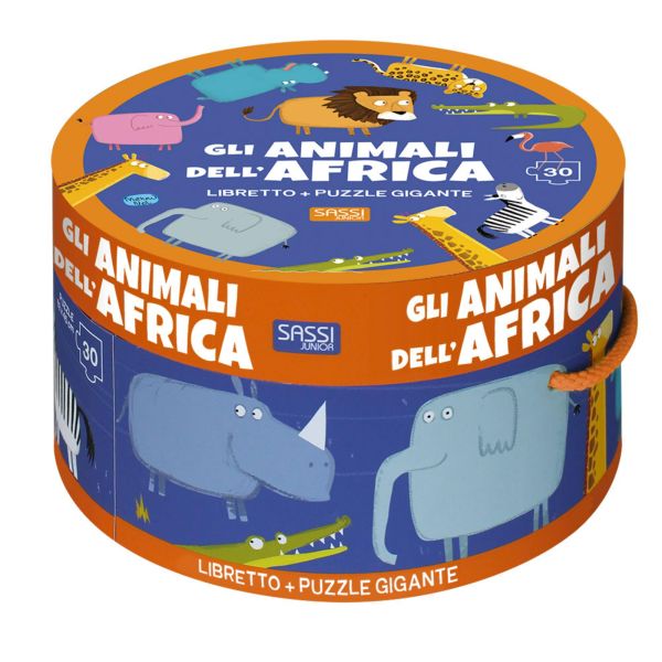 Puzzle da 30 pezzi - Gli Animali dell'Africa (Puzzle Scatola Tonda e Libro) 