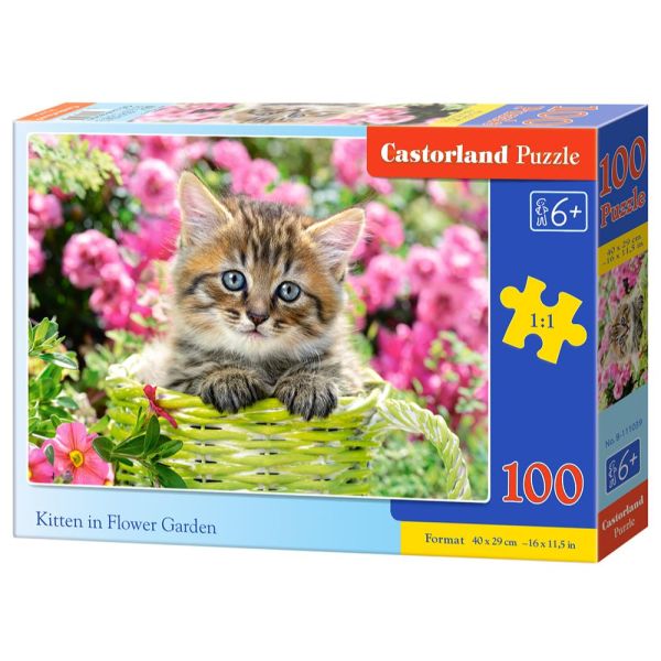 Puzzle da 100 Pezzi - Gattino nel Giardino Fiorito