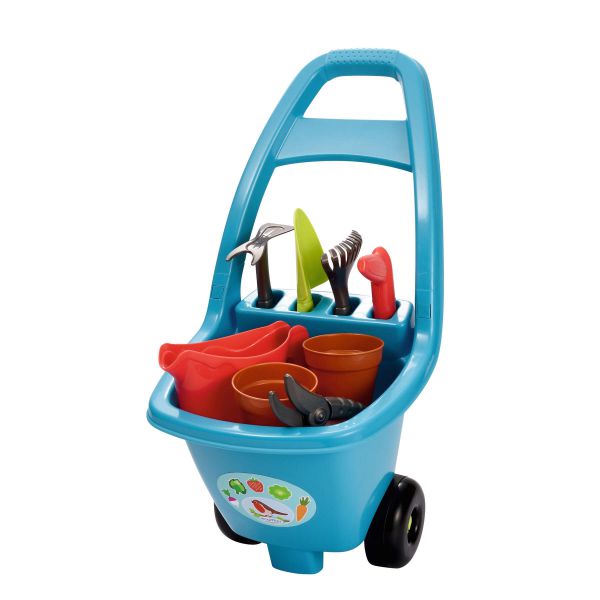 Garden &amp; Season Trolley with garden tools 8 pcs: including watering can, pots, scissors, hoe, rake, plaette and drill hole