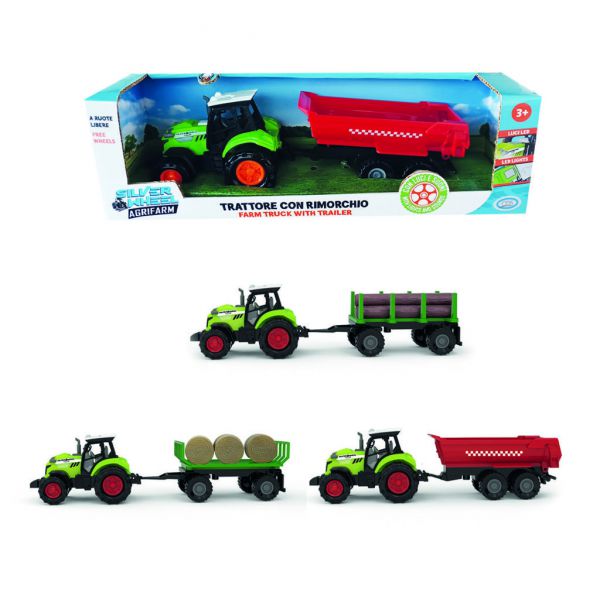 Silver Wheel - Tractor with trailer with free wheels with lights and sounds measures 27*6*6 cm. batteries included