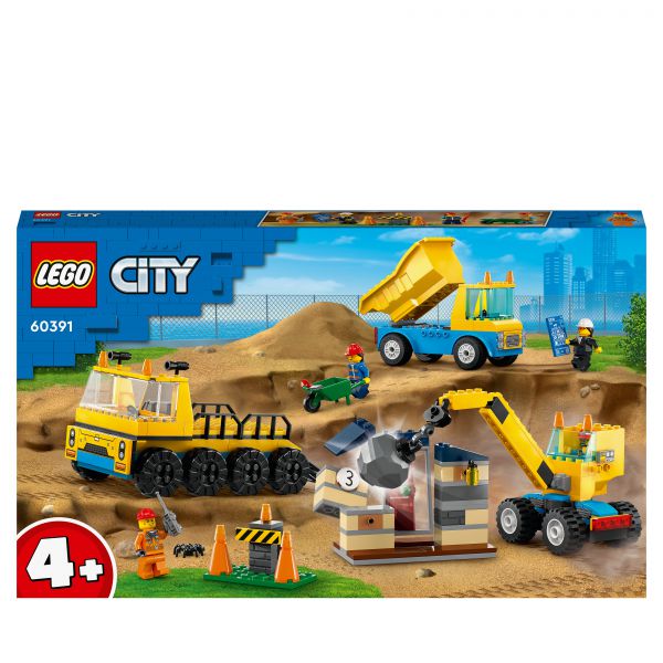 City - Construction truck and crane with wrecking ball