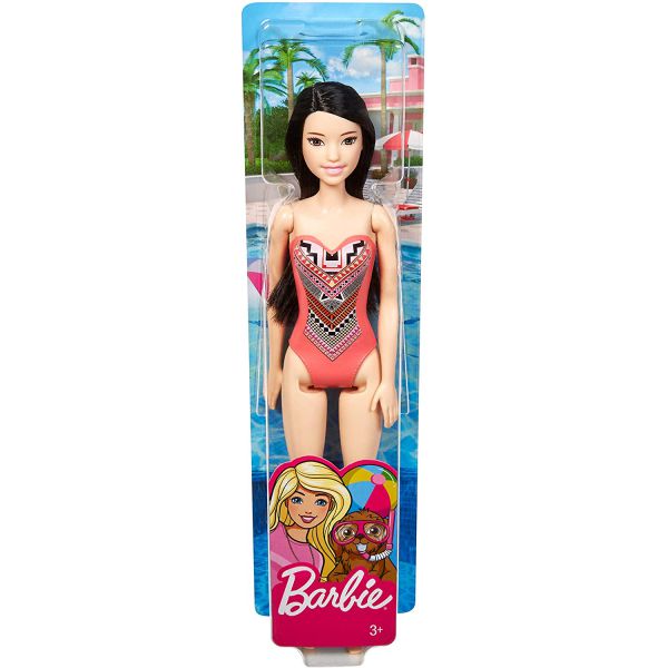 Barbie Beach Swimsuit Coral Black Hair
