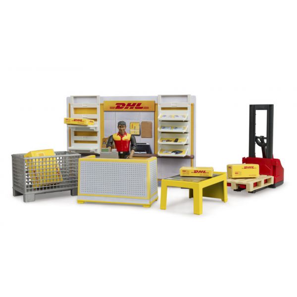 DHL shipping center with accessories and hand pallet truck