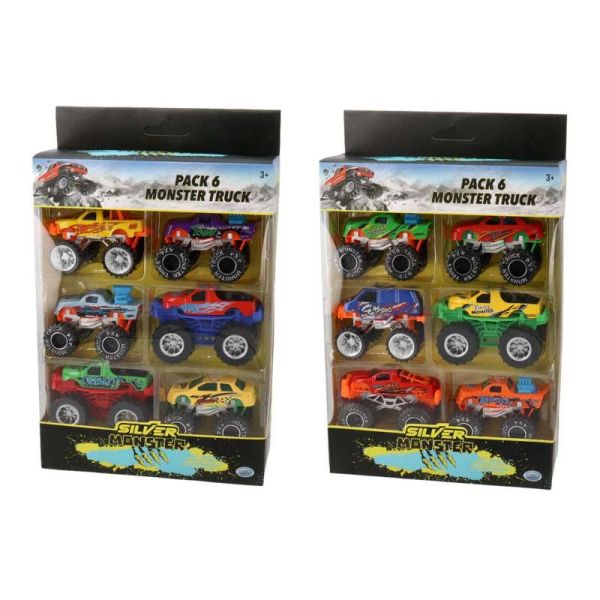 Silver Monster - Pack 6 Monster Cars sc. 1:64                                                                 ruote libere                                                           in die cast 