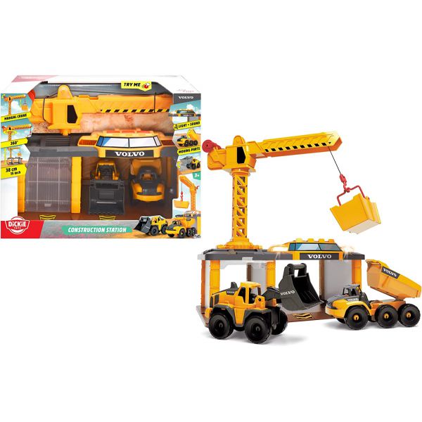 Dickie - Volvo Construction Station with 3 16.5 cm vehicles, lights and sounds