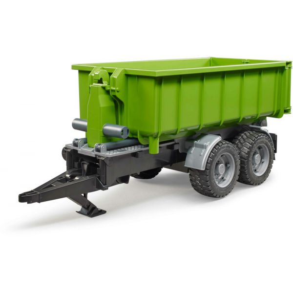 Trailer for tractors with tipping container