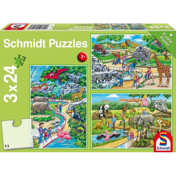 3 Puzzle da 24 Pezzi - Una Giornata allo Zoo
