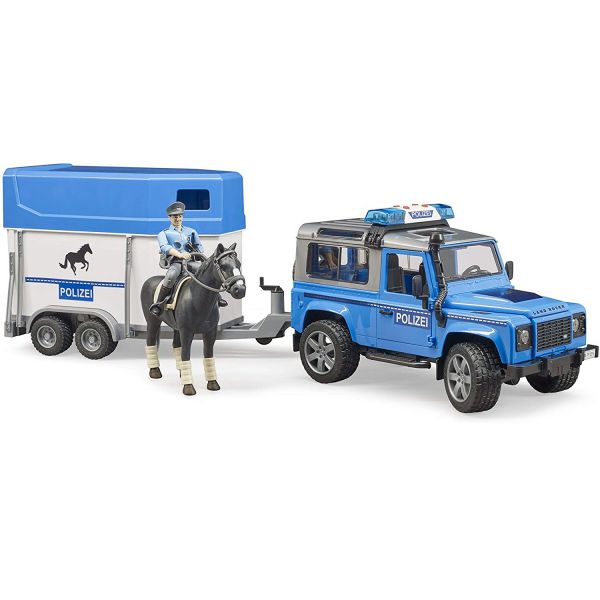  Land Rover Defender Polizia con rimorchio, cavallo e poliziotto