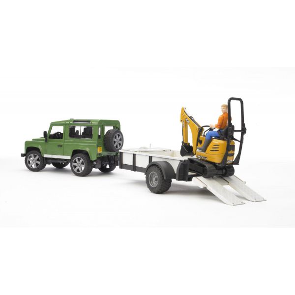 Land Rover Defender with Trailer, JCB Micro Excavator and 1 Figure