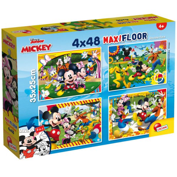 4 Puzzle da 48 Pezzi Maxi Double Face - Mickey