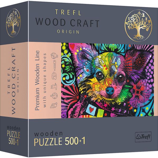 501 Piece Woodcraft Puzzle - Colorful Puppy