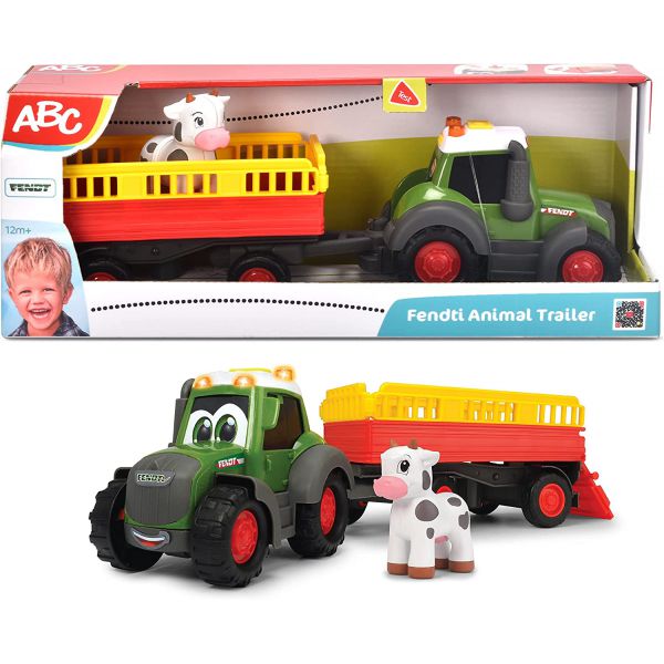 ABC Fendti Tractor with Trailer cm. 30 + cow, lights and sounds