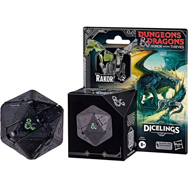 Dungeons &amp; Dragons: Honor Among Thieves, D&amp;D Dicelings, Black Dragon Rakor, adult collectible D&amp;D monster, convertible die, giant d20, action figure, RPG, die